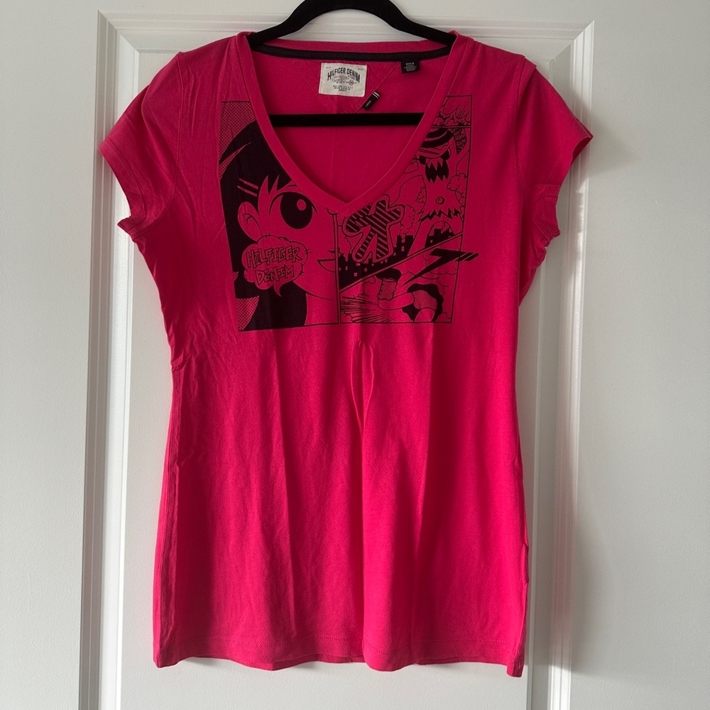 Tommy Hilfiger Pink Graphic Fitted Short Sleeve Tee